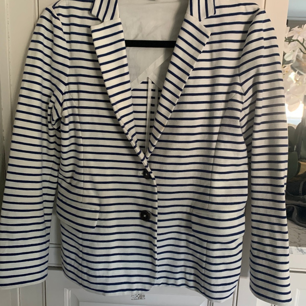 J. Crew knit navy blue striped blazer jacket small